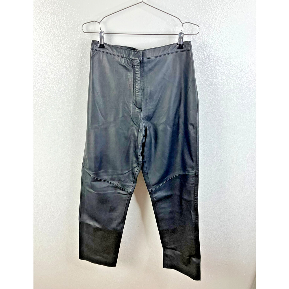 Coldwater Creek Leather Pants Size 12 Black Straight Leg Lined Moto Goth Biker